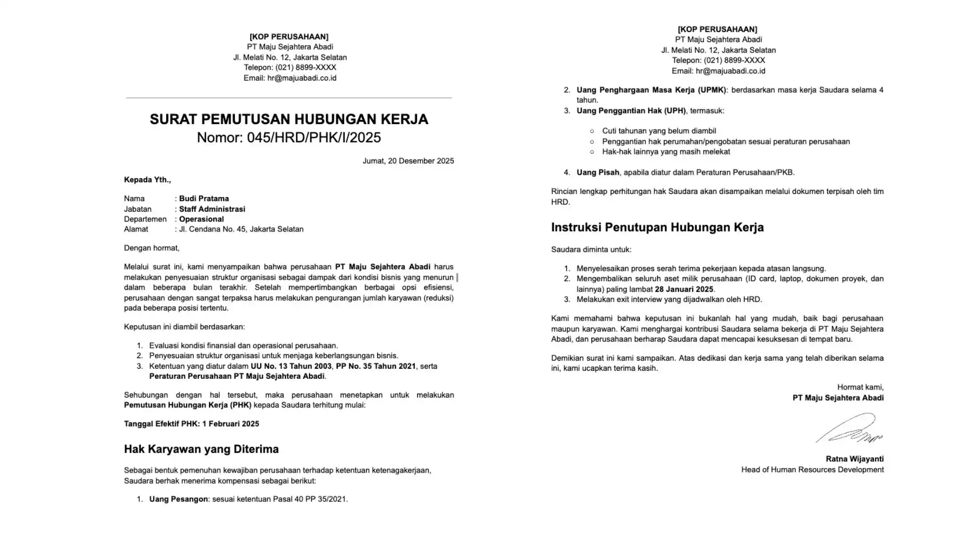 Surat PHK Karyawan: Dasar Hukum, Cara Membuat, & 10 Contohnya