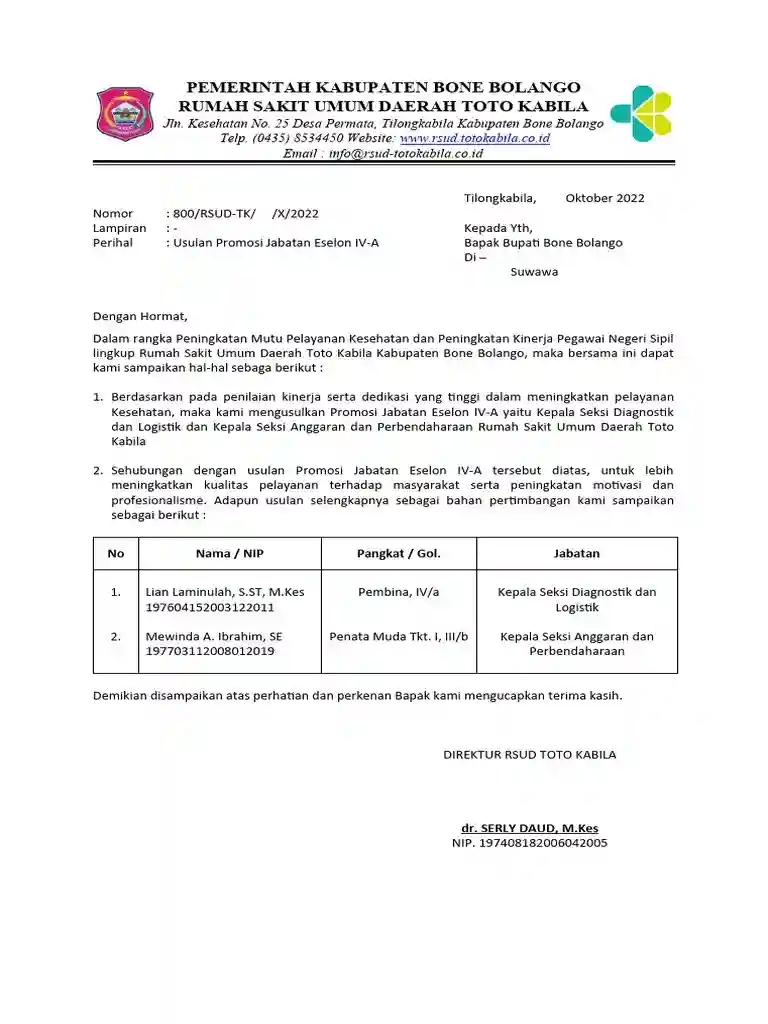 Contoh Surat Promosi Jabatan PNS