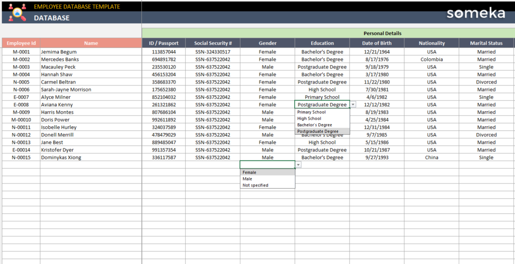 Contoh Database Karyawan via Excel 