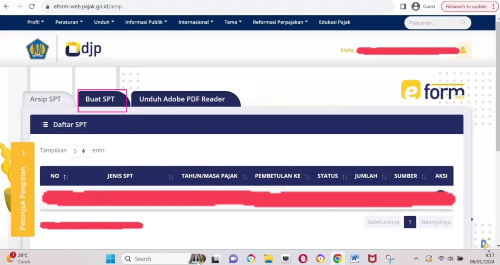 Klik Buat SPT