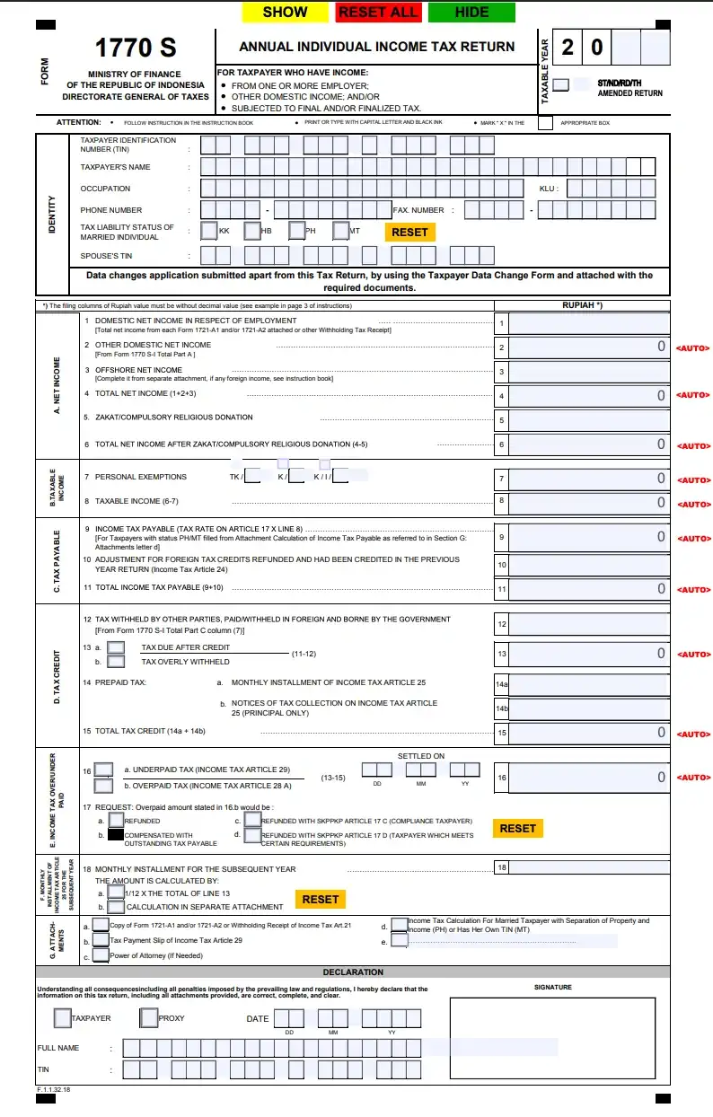 Contoh Bukti SPT Tahunan 1770 S