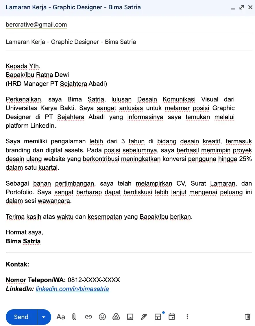 Contoh Lamaran Kerja Online via Email
