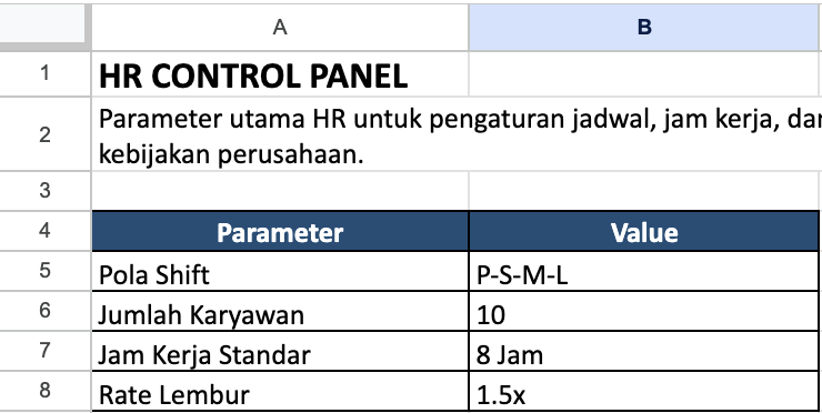 Buatkan Sheet HR Control