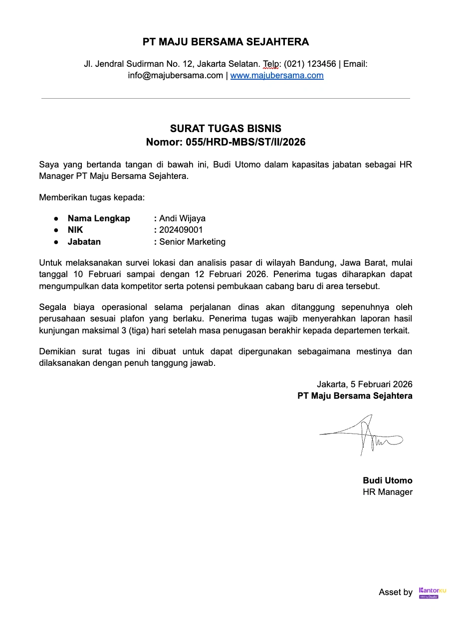 Contoh Surat Tugas Kerja