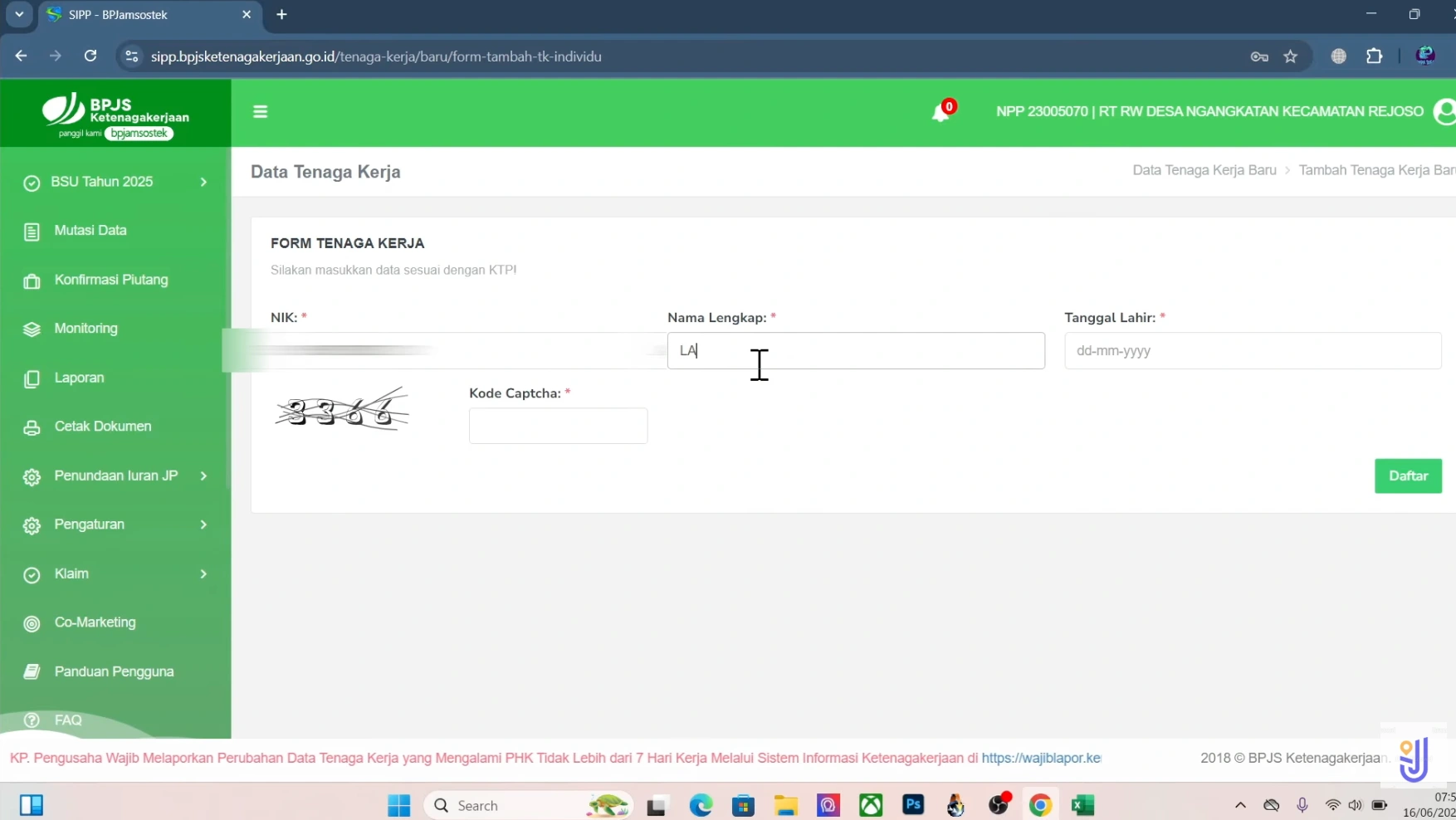 Input Data Identitas Dasar