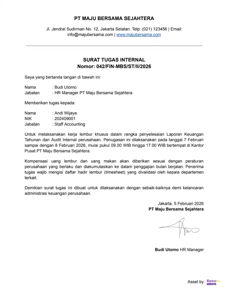 Contoh Surat Tugas PDF