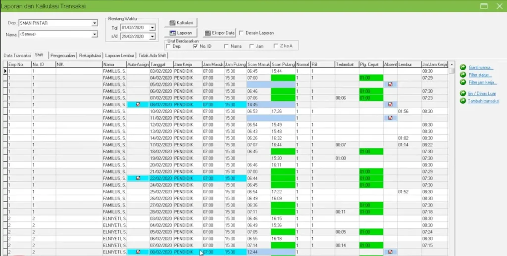 Tampilan Hasil Data Absensi