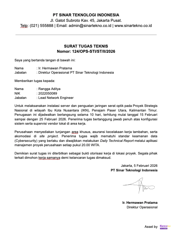 Contoh Surat Tugas Word