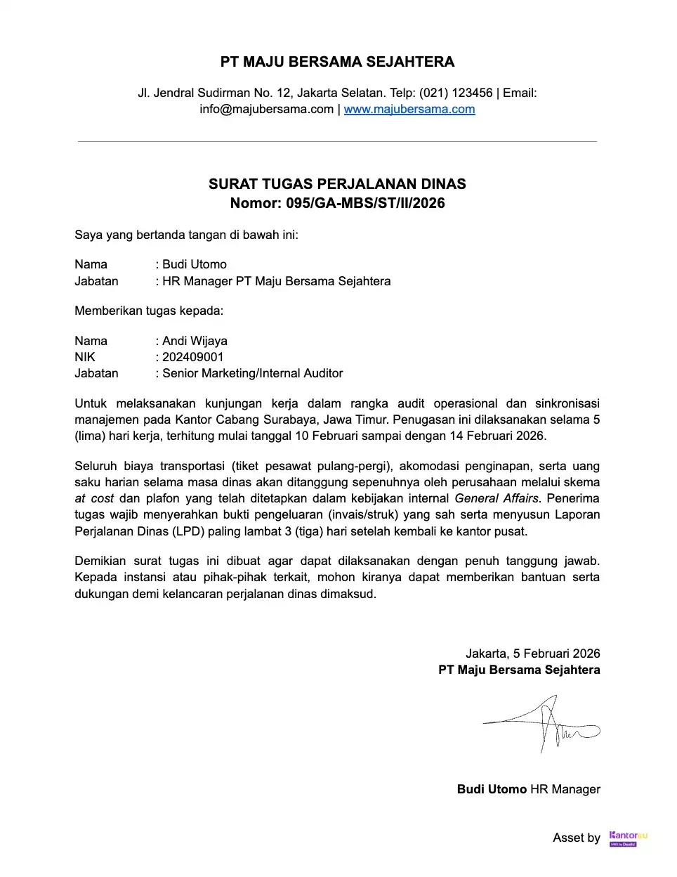 Contoh Surat Tugas Perjalanan Dinas