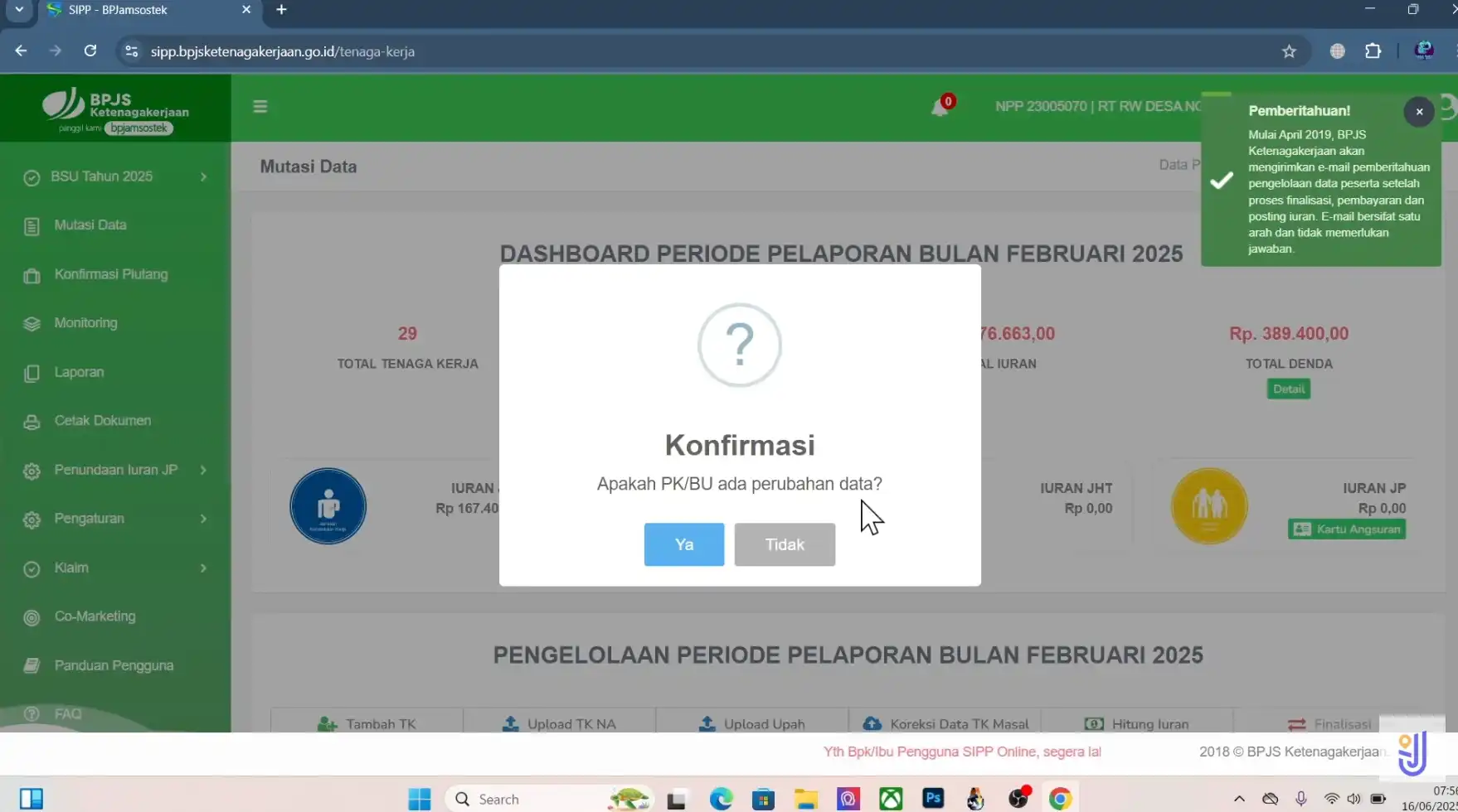 Konfirmasi Perubahan Data