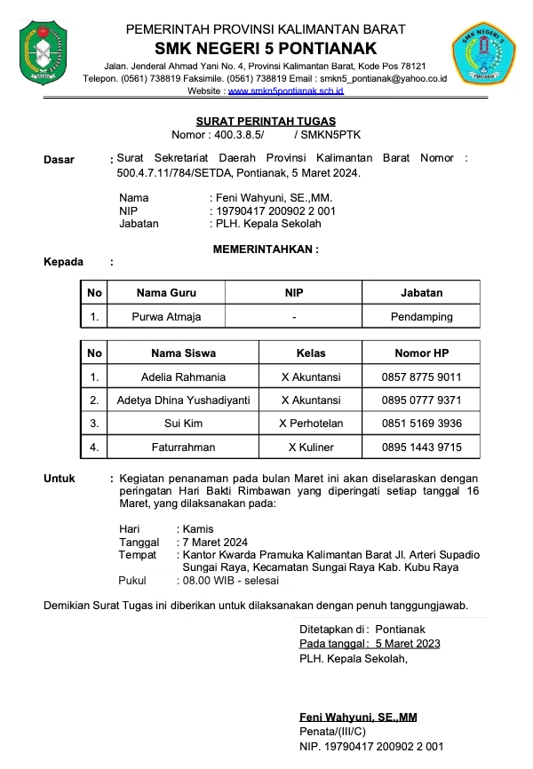 Contoh Surat Tugas Guru