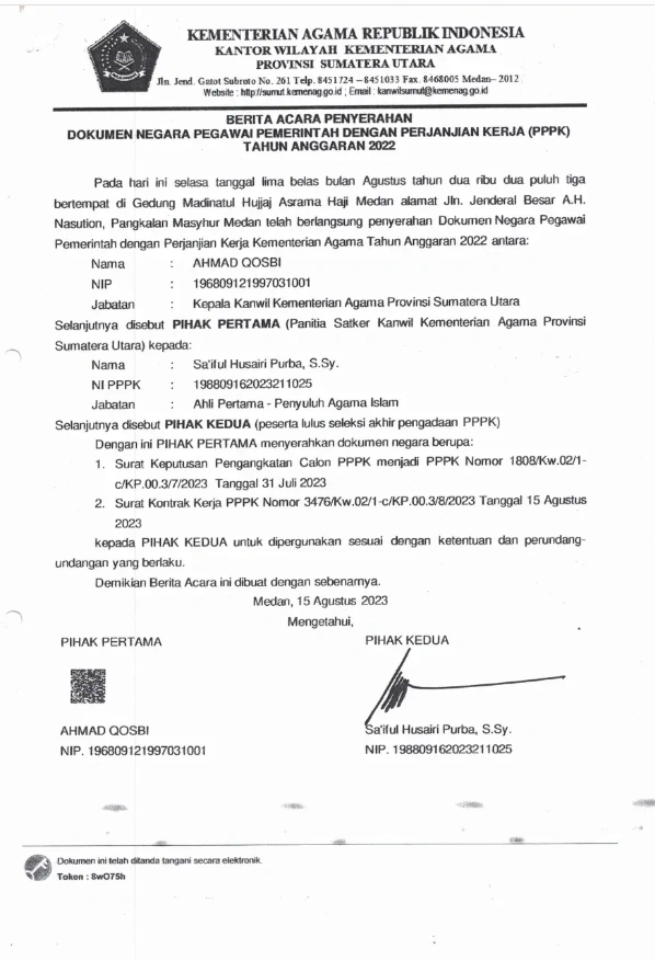 Contoh Surat Perjanjian Kerja PPPK