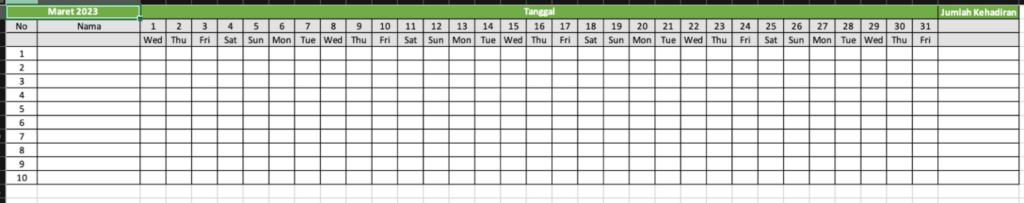 Contoh Absensi Rapat via Excel/Spreadsheet