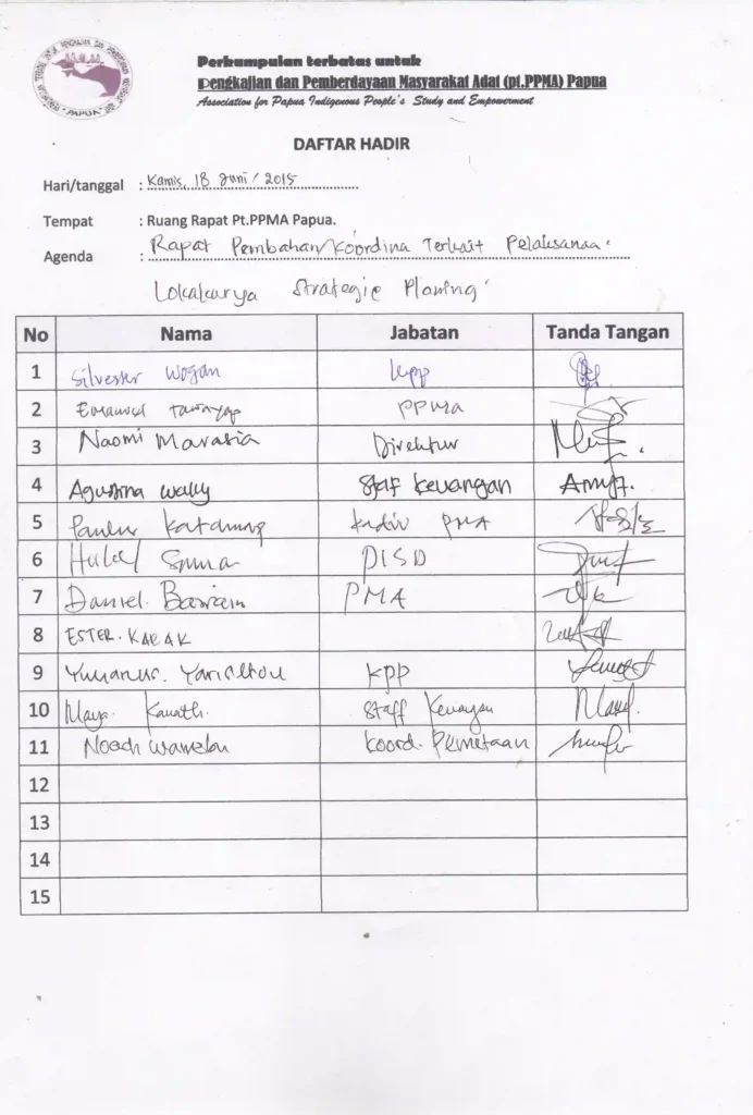 Contoh Format Absensi Rapat Internal