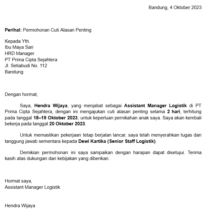 Contoh Format Surat/Form Permohonan Hak Cuti