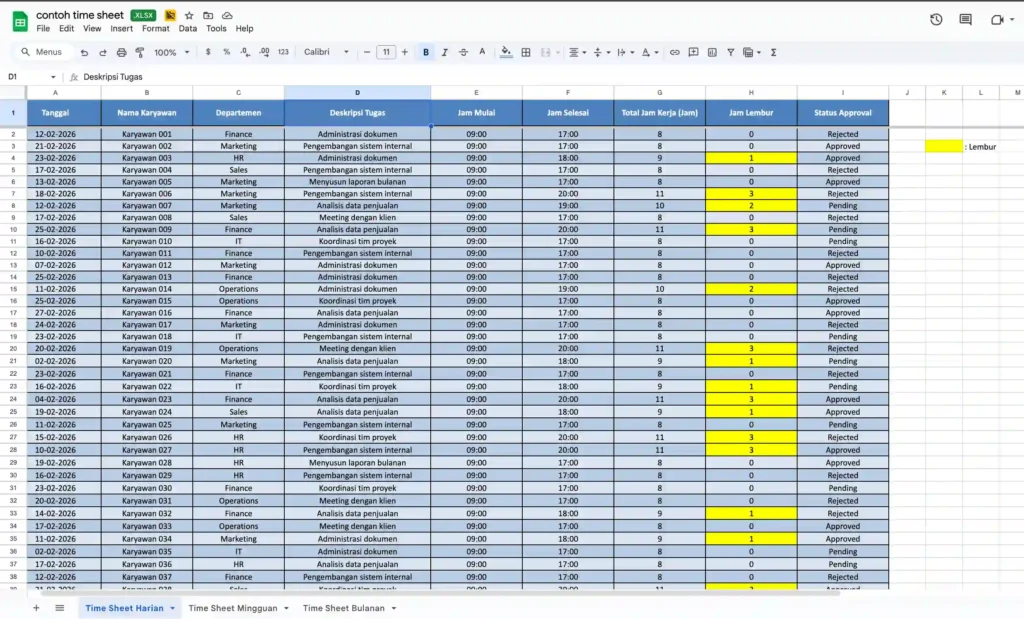 Download Contoh Time Sheet
