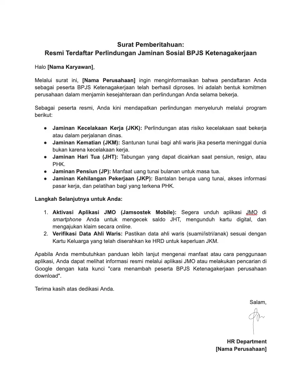 Template Surat Pemberitahuan