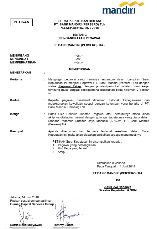 Contoh Surat Keputusan Direktur