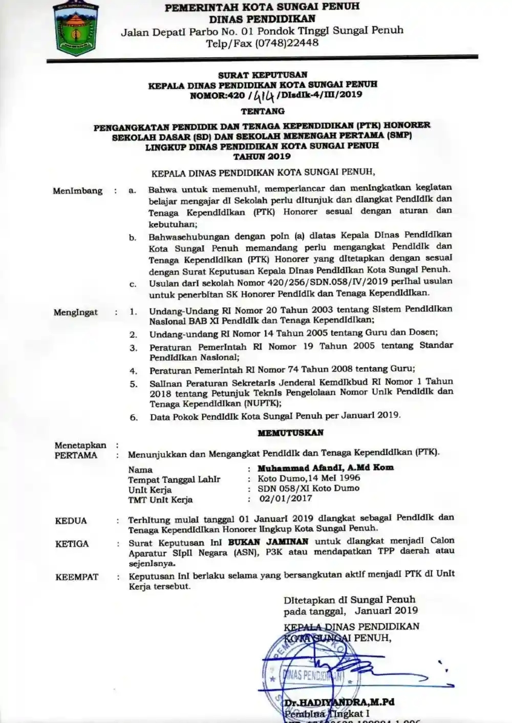 Contoh Surat Keputusan Kepala Dinas