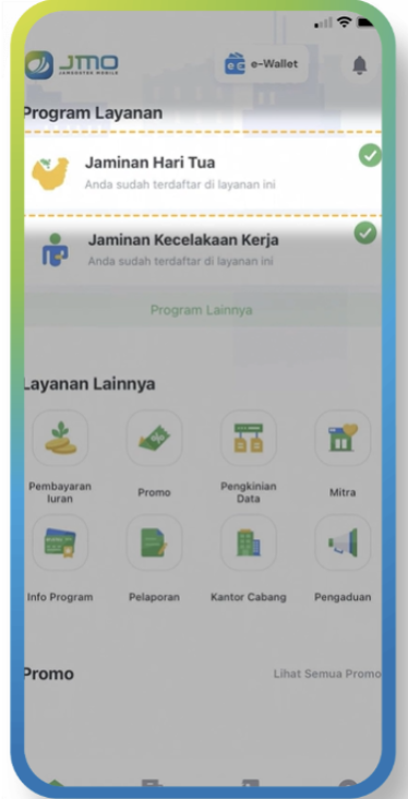 Tampilan Menu JHT di Aplikasi JMO