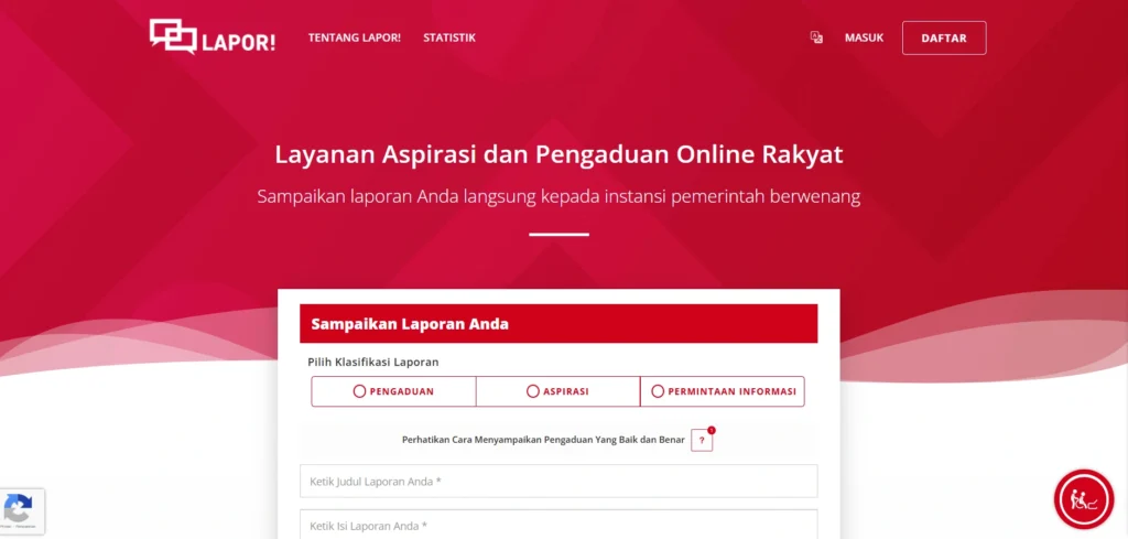 Tampilan Website Lapor