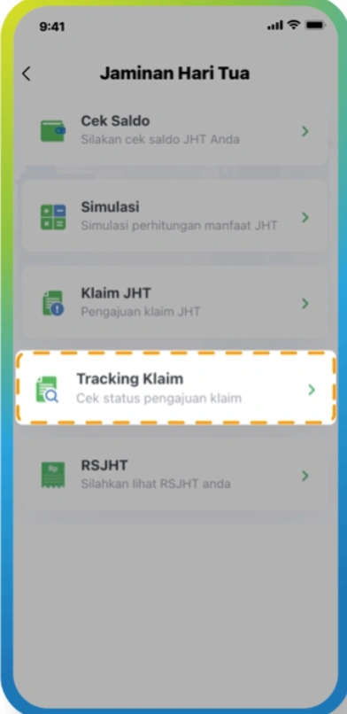 Tampilan Menu Tracking Klaim di Aplikasi JMO