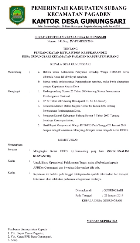 Contoh Surat Keputusan Organisasi