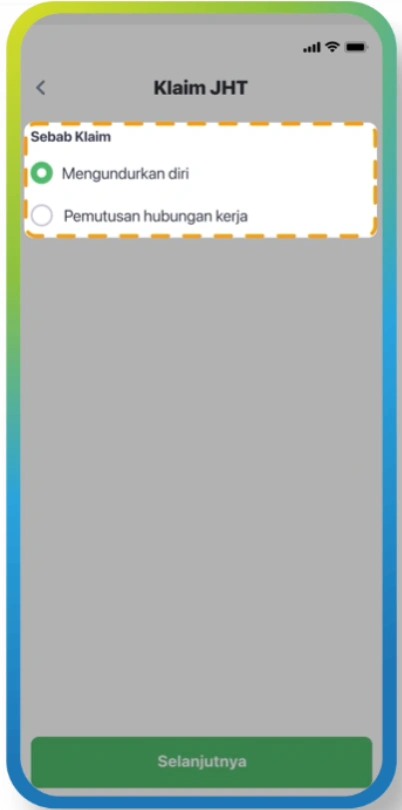 Tampilan Pilihan Alasan Klaim JHT di Aplikasi JMO