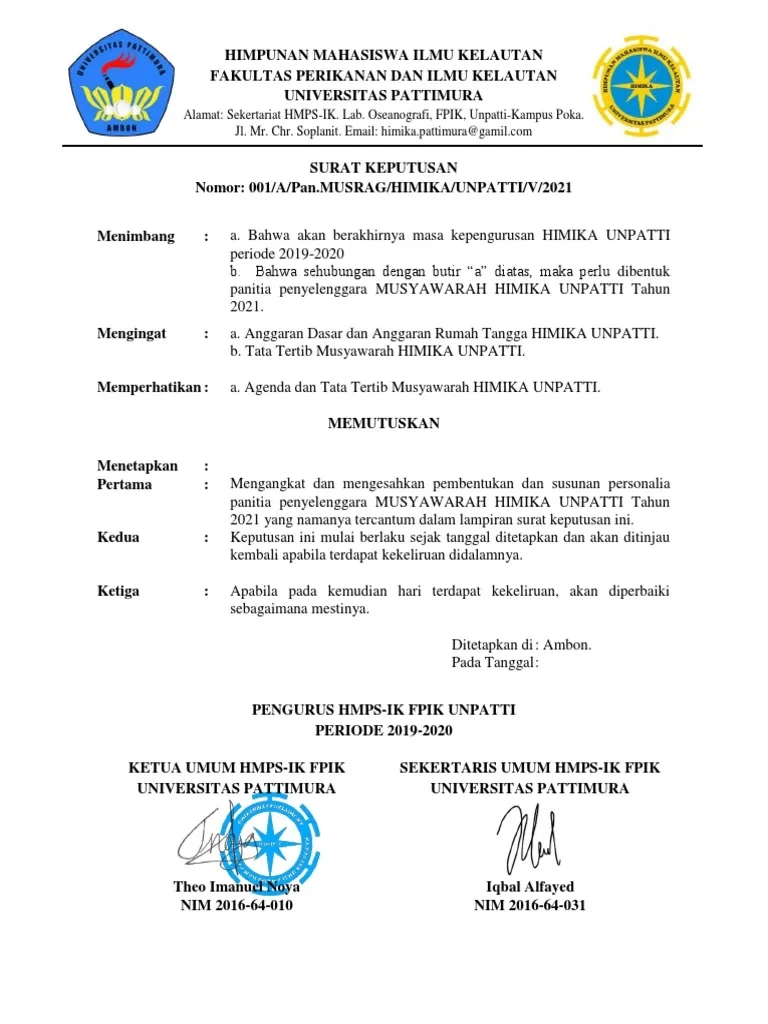 Contoh Surat Keputusan Kepanitiaan