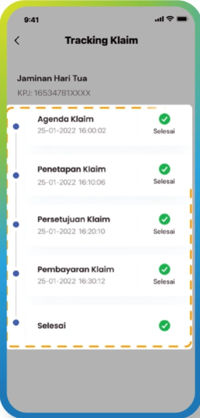 Tampilan Proses Tracking Klaim JHT di Aplikasi JMO