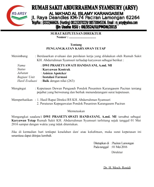 Contoh Surat Keputusan Pengangkatan