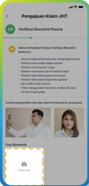 Tampilan Swafoto Klaim JHT di Aplikasi JMO