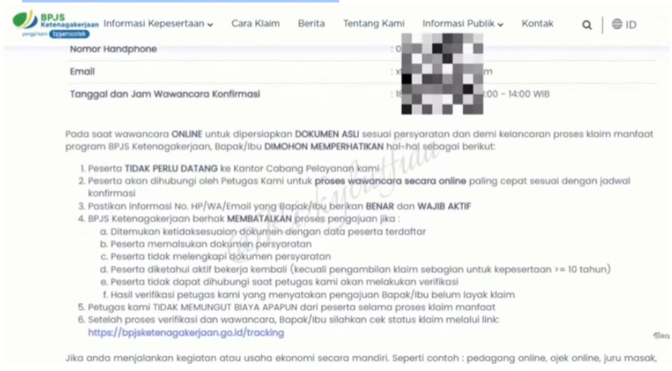 Tampilan Informasi Jadwal Wawancara di Lapak Asik