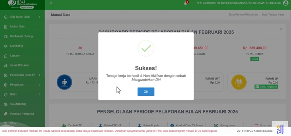 Tampilan Notifikasi Sukses di SIPP