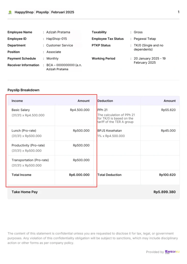 Contoh Gaji Bruto di Slip Gaji Karyawan