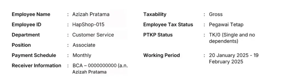 Contoh Identitas Karyawan di Slip Gaji Online