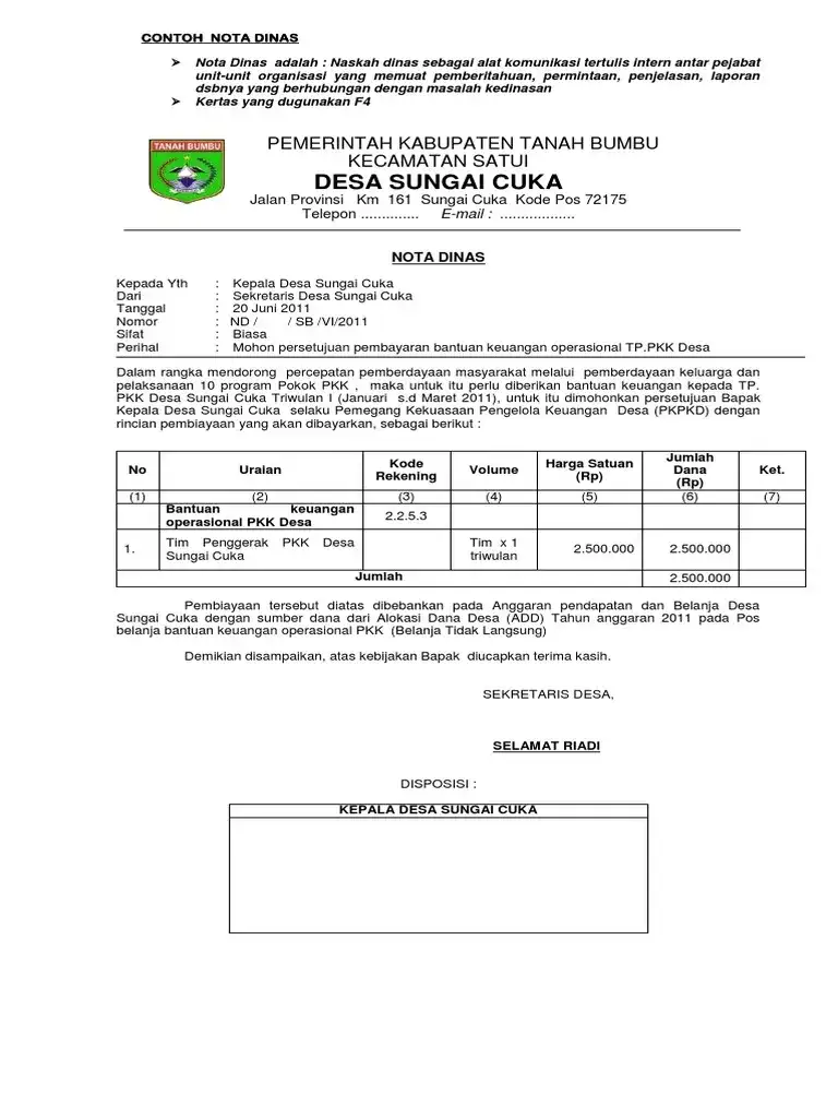 Contoh Nota Dinas