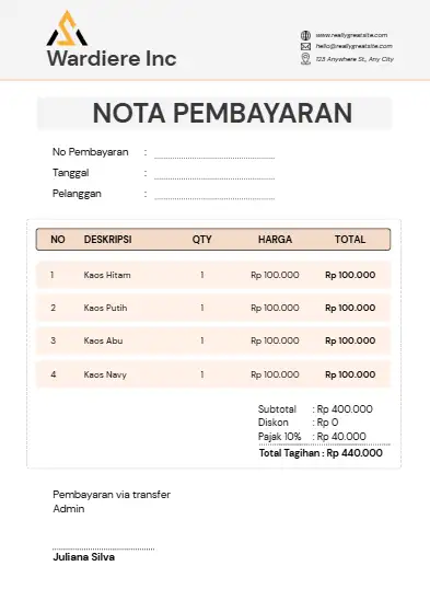 Contoh Nota Pembayaran