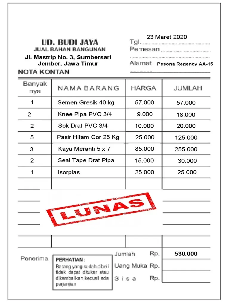 Contoh Nota Penjualan