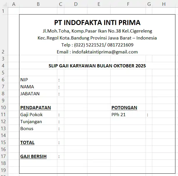 Contoh Slip Gaji Kosong Excel