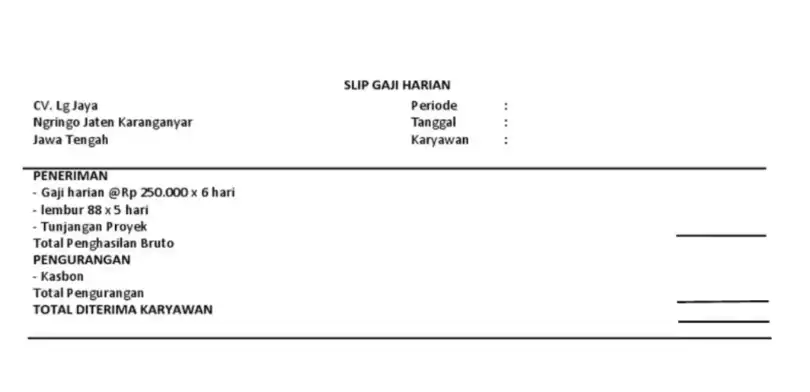 Contoh Slip Gaji Kosong Karyawan Harian