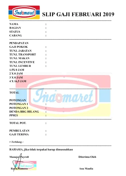 Contoh Slip Gaji Kosong Karyawan Toko