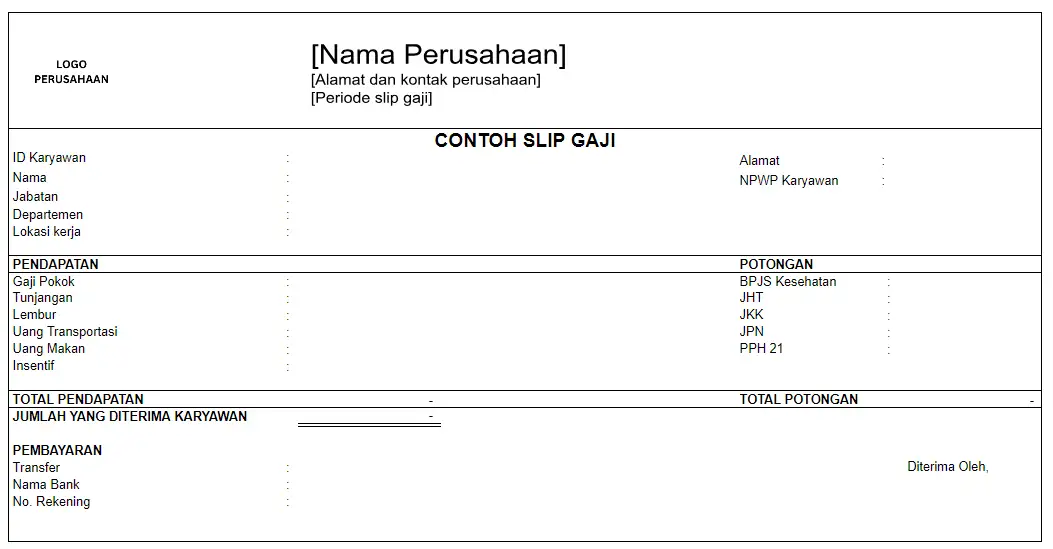 Contoh Slip Gaji Kosong
