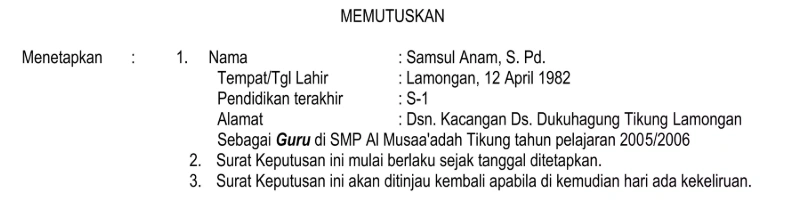 Struktur Desideratum Surat Keputusan
