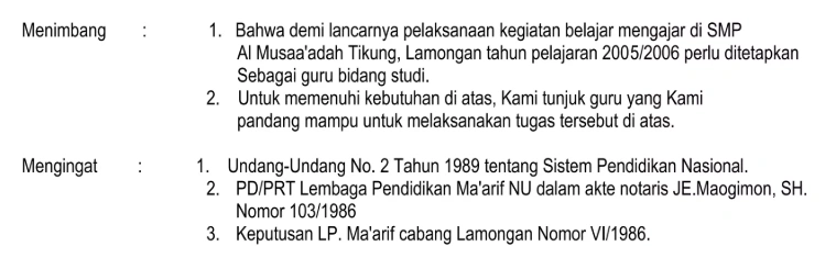 Struktur Konsiderans Surat Keputusan