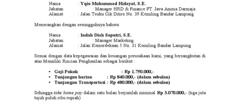 Struktur Bagian Isi Surat Keterangan Gaji