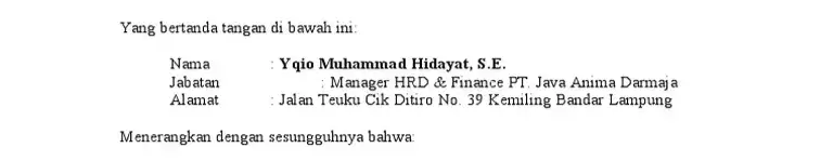 Struktur Bagian Pembuka Surat Keterangan Gaji