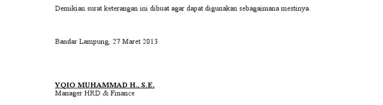 Struktur Bagian Penutup Surat Keterangan Gaji