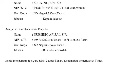 Struktur Isi di Surat Kuasa Pengambilan Gaji