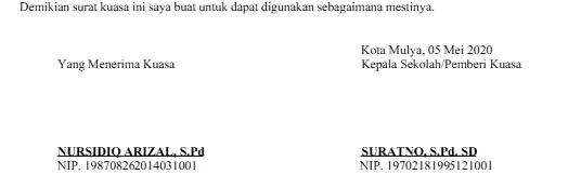Struktur Penutup Surat Kuasa Pengambilan Gaji